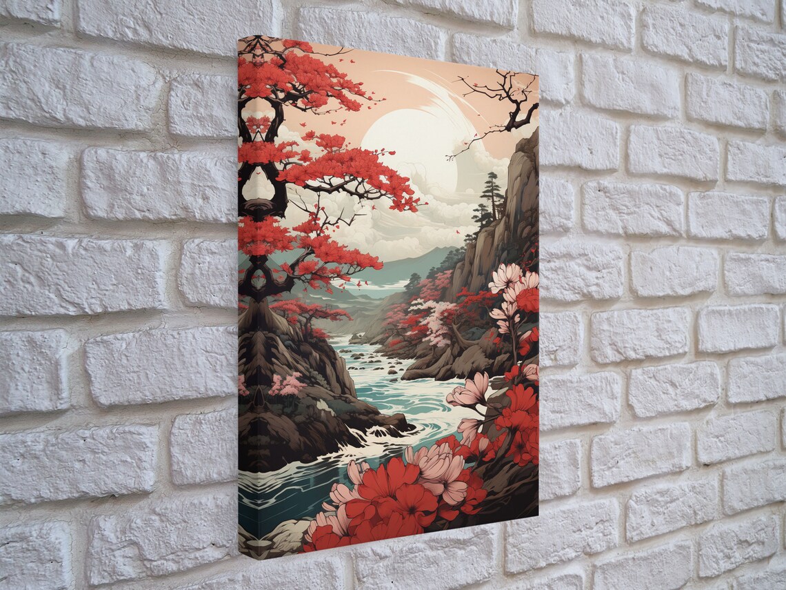 Japanese Maple Tree Over Stream, Japanese Art Print - Image 5