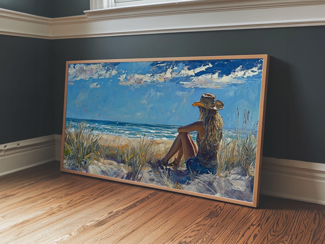 Coastal Cowgirl Beach Dunes Ocean View Summer Cowboy Hat Wall Art Print - Image 3