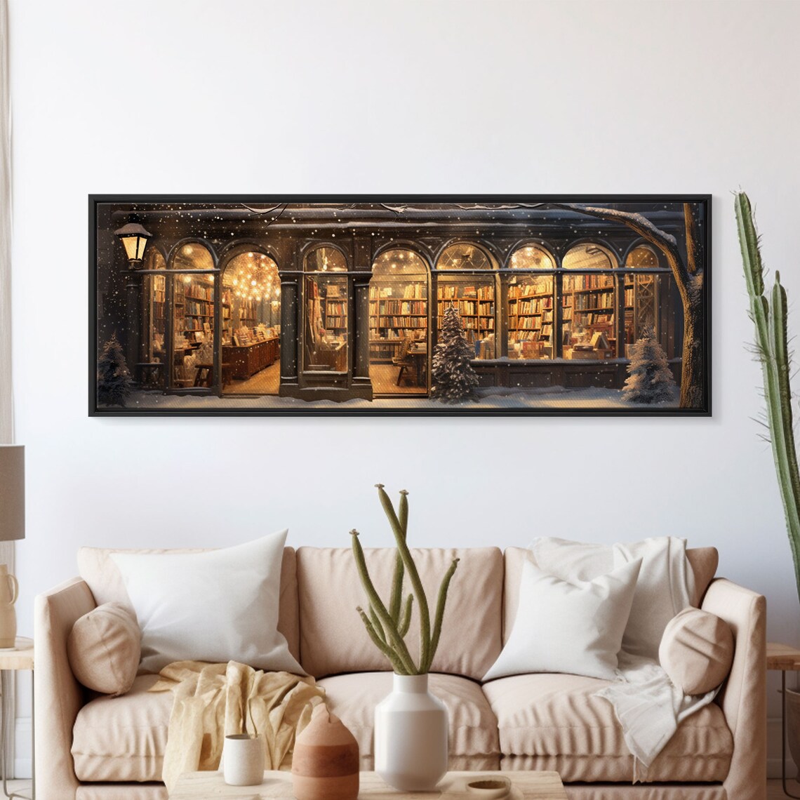 Victorian Library in Winter, Christmas Art Print