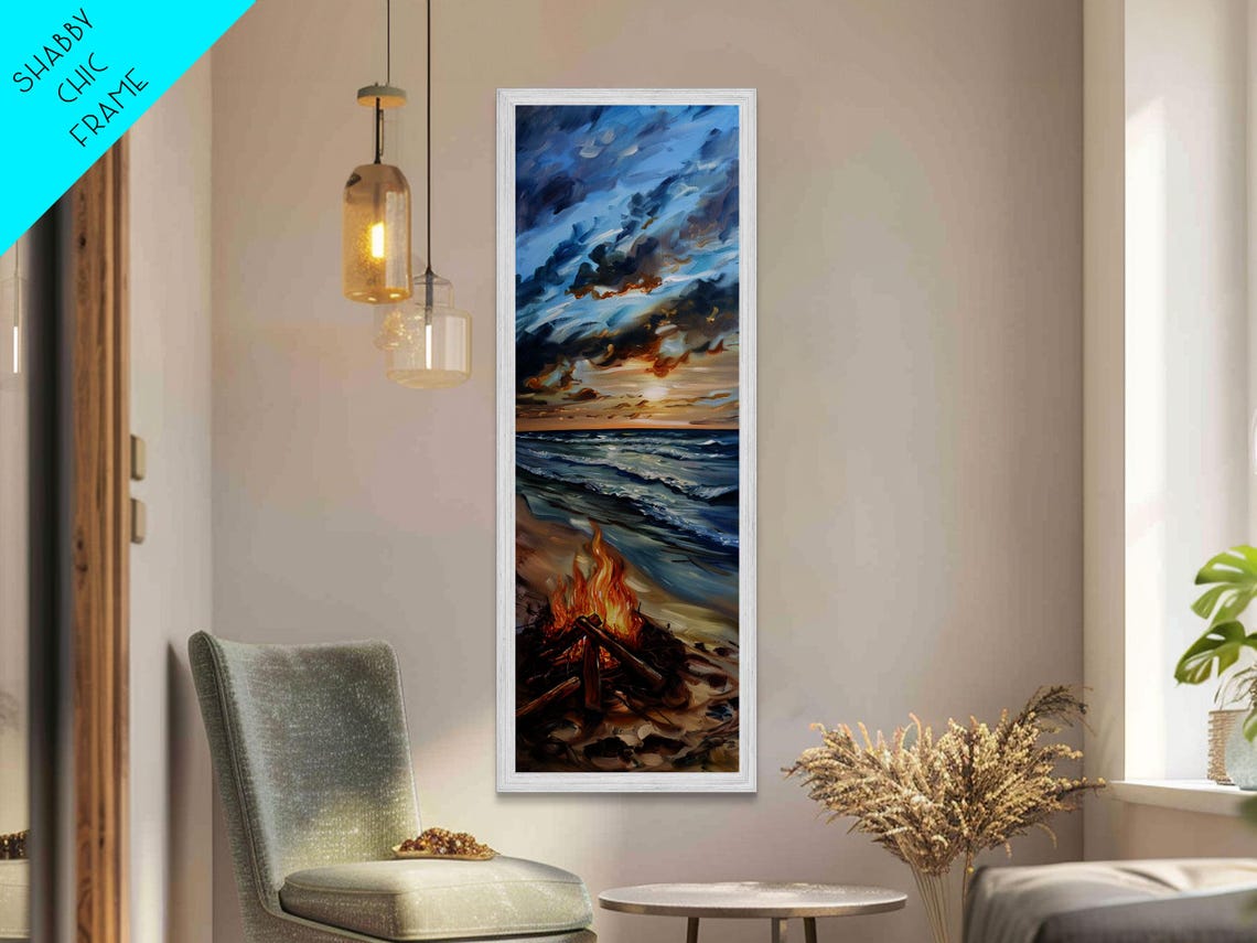 Beach Bonfire At Sunset Over Ocean Waves Cozy Seaside Evening Poster - Image 6
