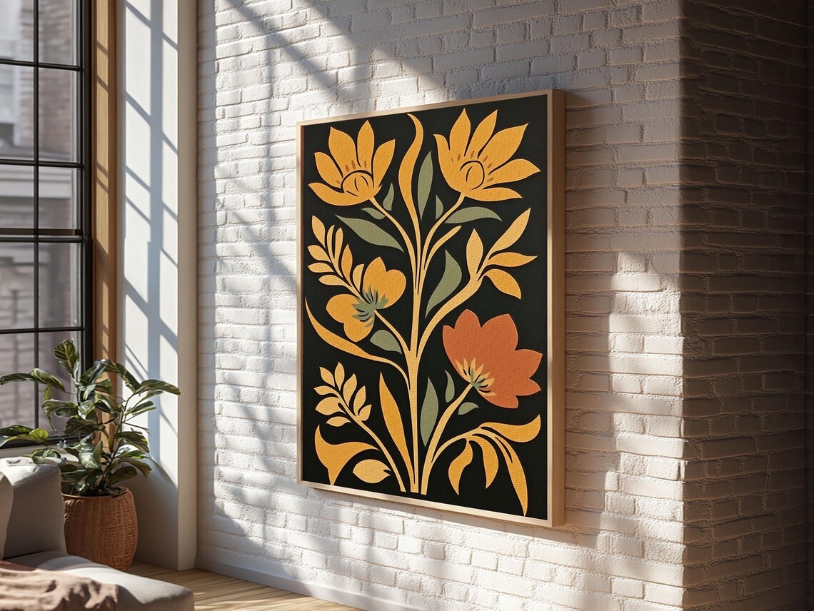 Flower Market Art Print, Mid-Century Modern Botanical