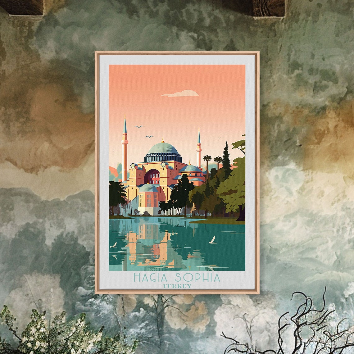 Hagia Sophia Turkey Sunset Mosque Reflection Water View Poster