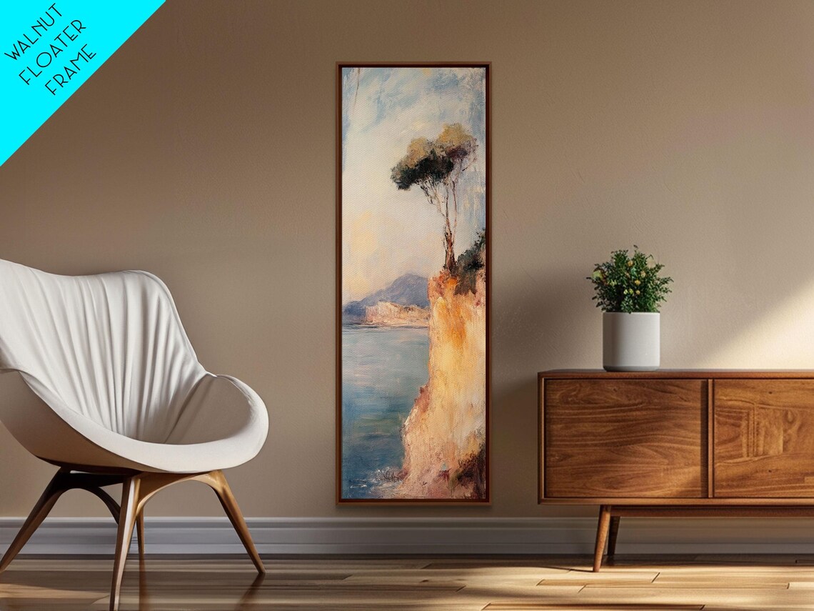 Italian Coastal Cliff Umbrella Pine Tree Vintage Oil Painting Travel Poster - Image 2
