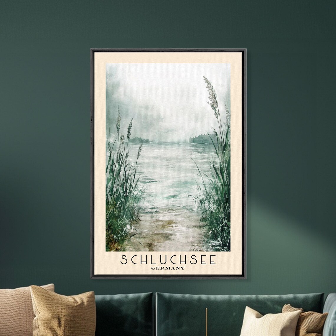 Schluchsee Germany Misty Lake Reeds Shore Moody Watercolor Nature Poster