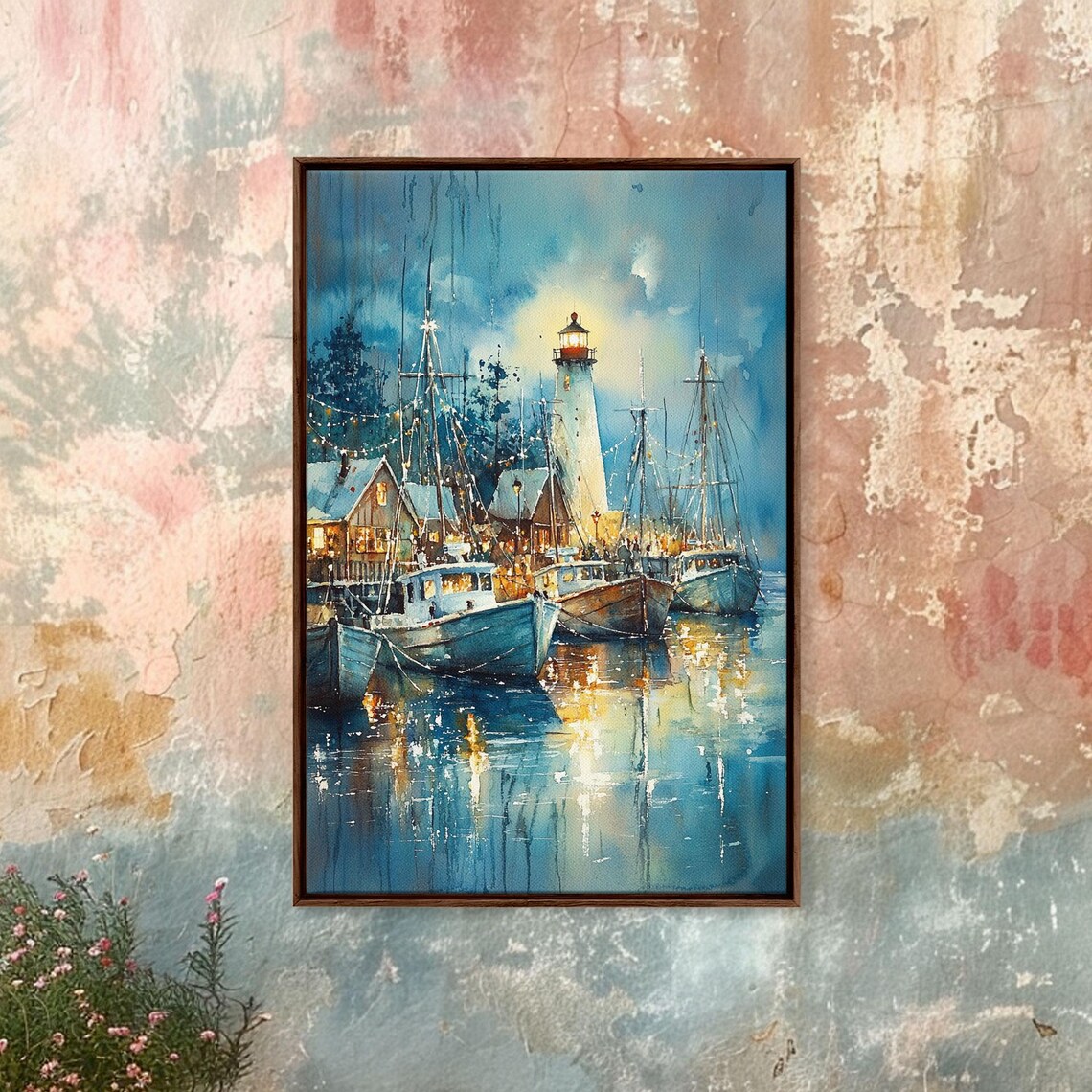 Sailboats In Winter Lake, Christmas Holiday Wall Art - Image 5