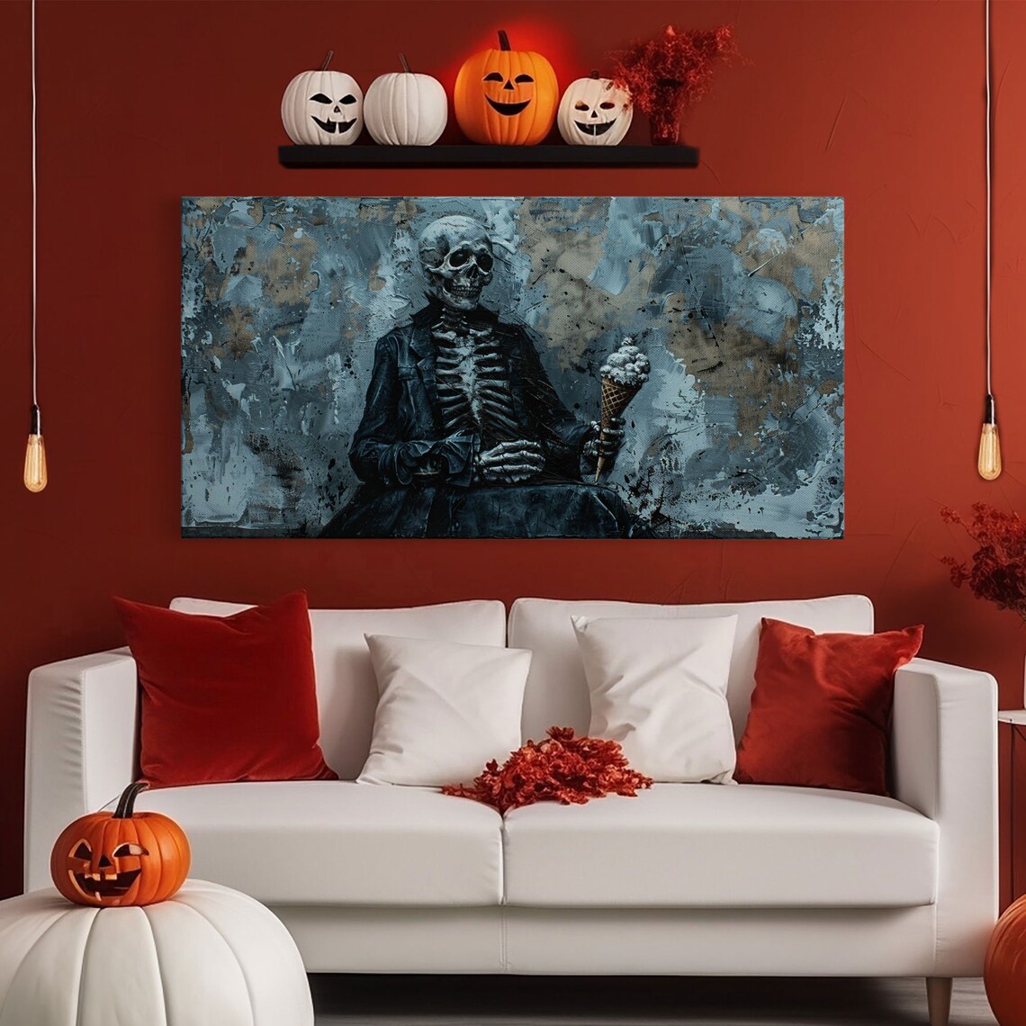 Skeleton Having An Ice Cream Cone, Spooky Halloween Art - Image 6
