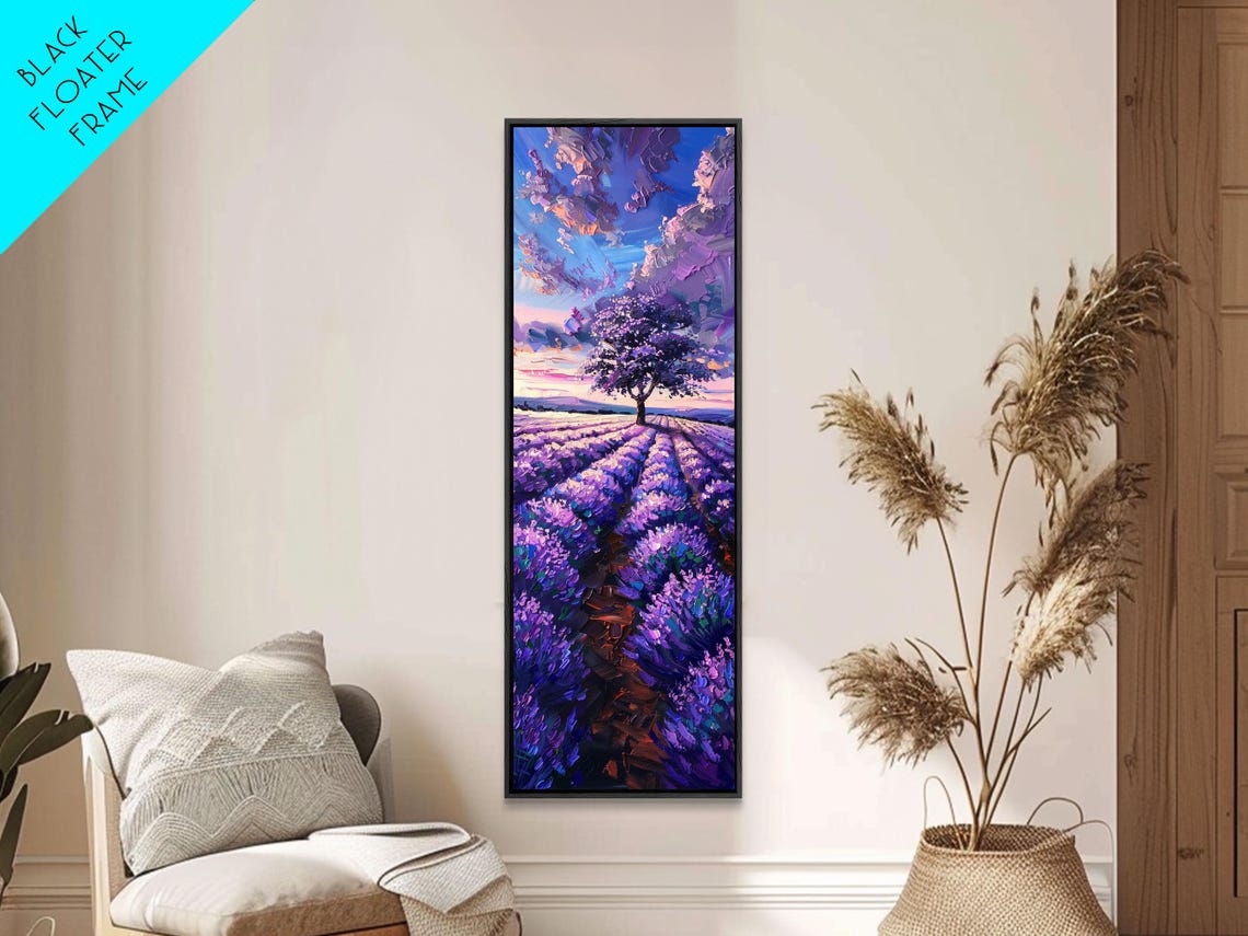 Lavender Field Purple Tree Dramatic Sunset Sky Floral Landscape Poster - Image 4