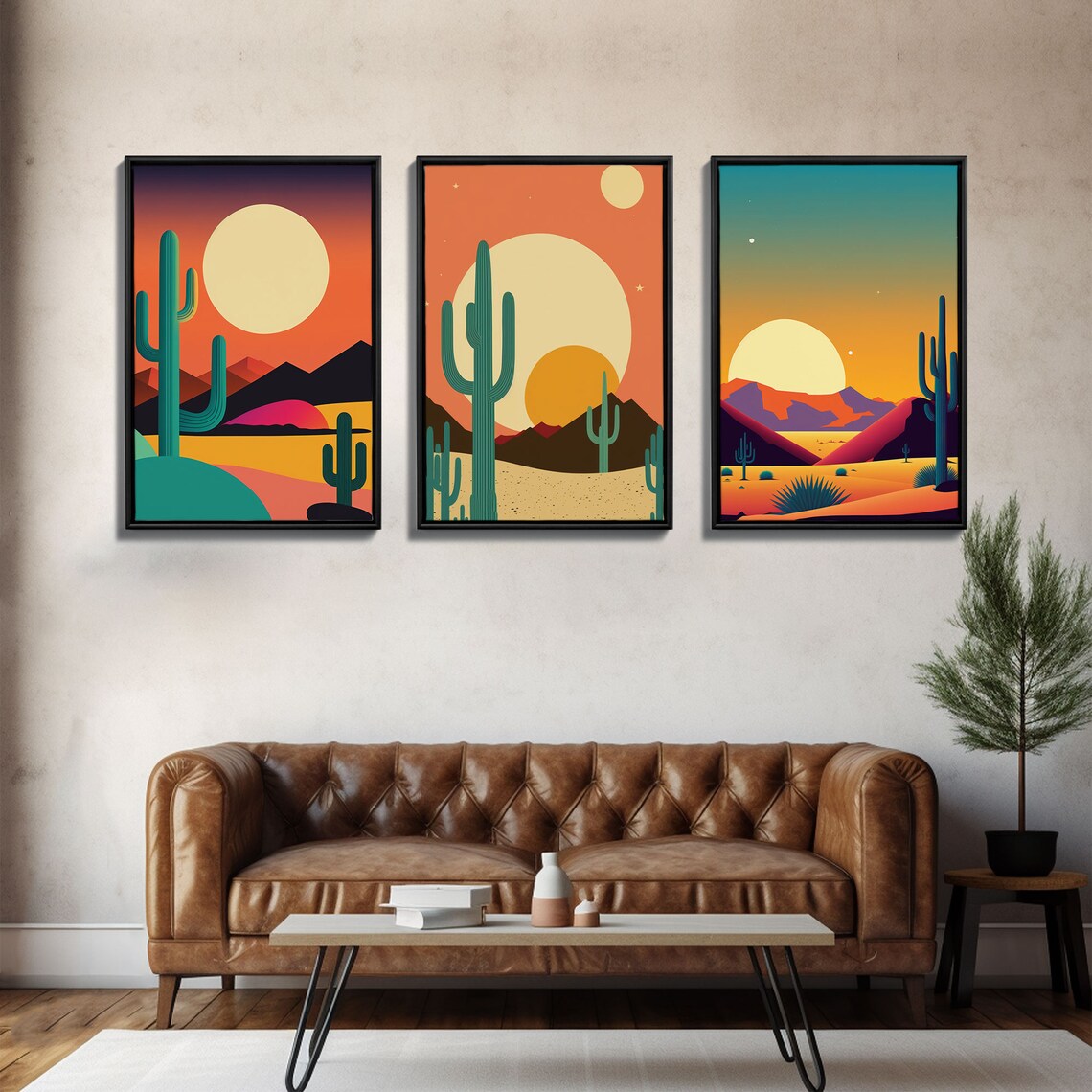 Arizona Cactus Desert, Southwestern Three-Piece Art Print - Image 2
