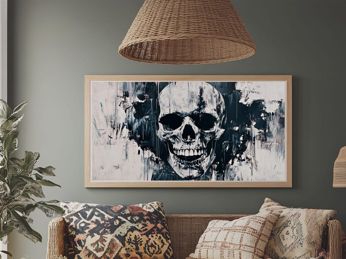 Black And White Skull Grunge Drips Bold Gothic Wall Art Print Poster - Image 6