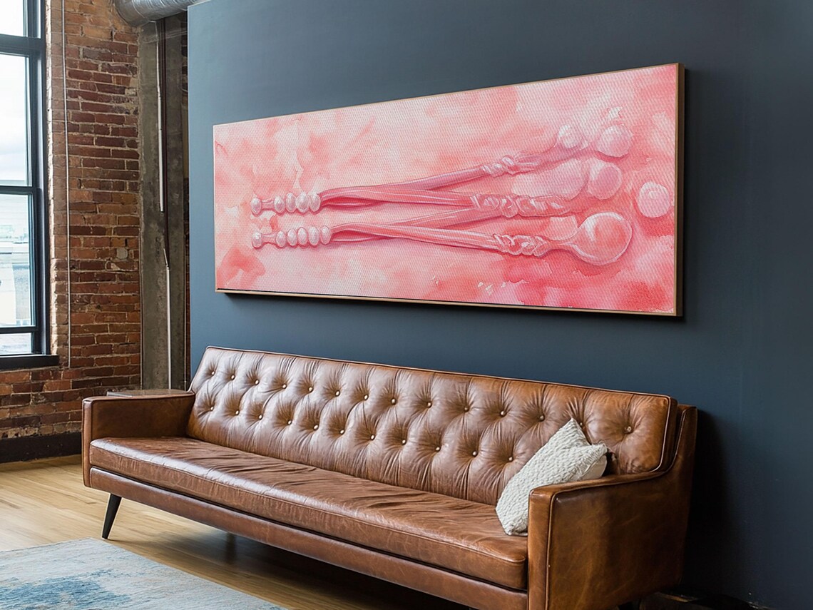 Blush Pink Makeup Brushes Pearl Handles Watercolor Beauty Panoramic Art Poster - Image 2