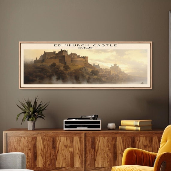 Edinburgh Castle Travel Art Framed Print Scotland Home Decor Travel Poster Vintage Wall Art Panoramic Watercolor Painting