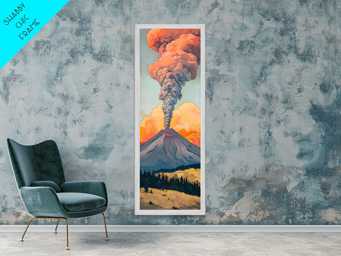 Colorful Volcano Eruption Printed On Framed Vertical Landscape Art Print Mountain Wall Art 3d Art Vertical Office Art - Image 2