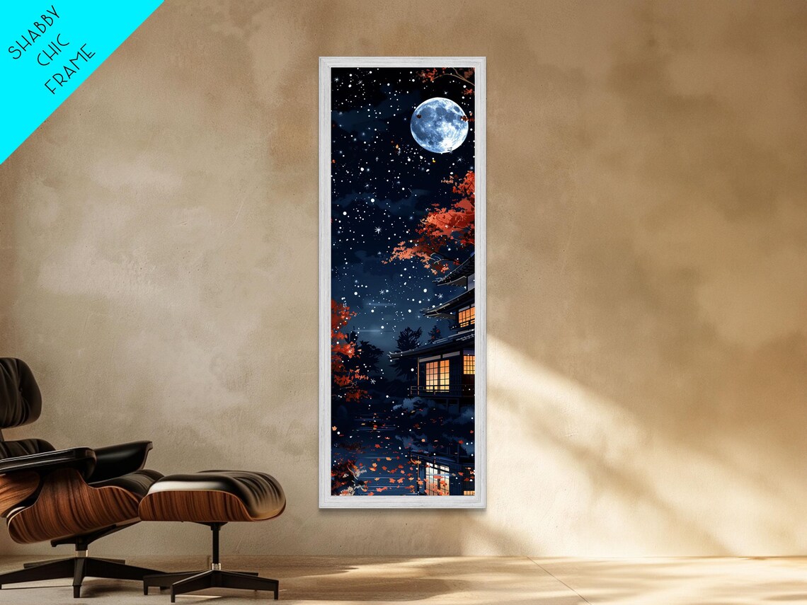 Starry Night Traditional Japanese Home Moonlit Sky Art Print - Image 2
