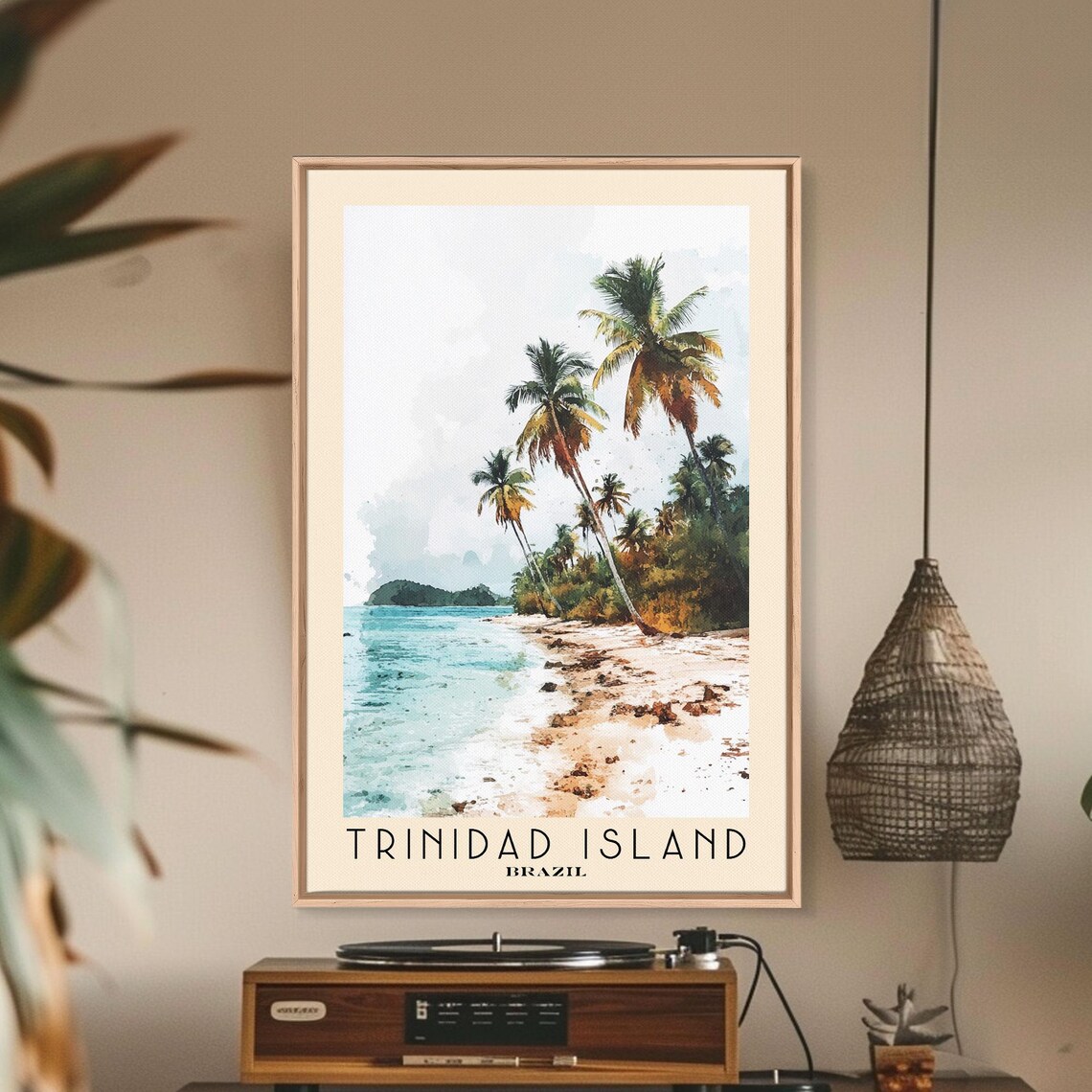 Trinidad Island Brazil Palm Trees Tropical Beach Watercolor Poster - Image 3