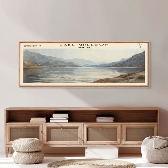 Lake Greeson Arizona Framed Print Lake House Decor Panoramic Wall Art Travel Poster Serene Lake Painting Home Art