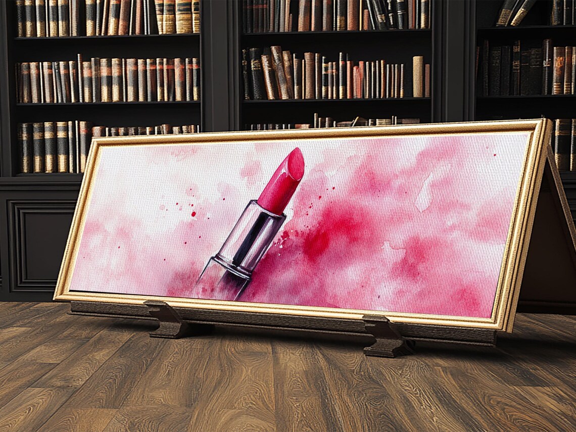 Pink Lipstick Watercolor Modern Makeup Beauty Feminine Wall Art Print - Image 5