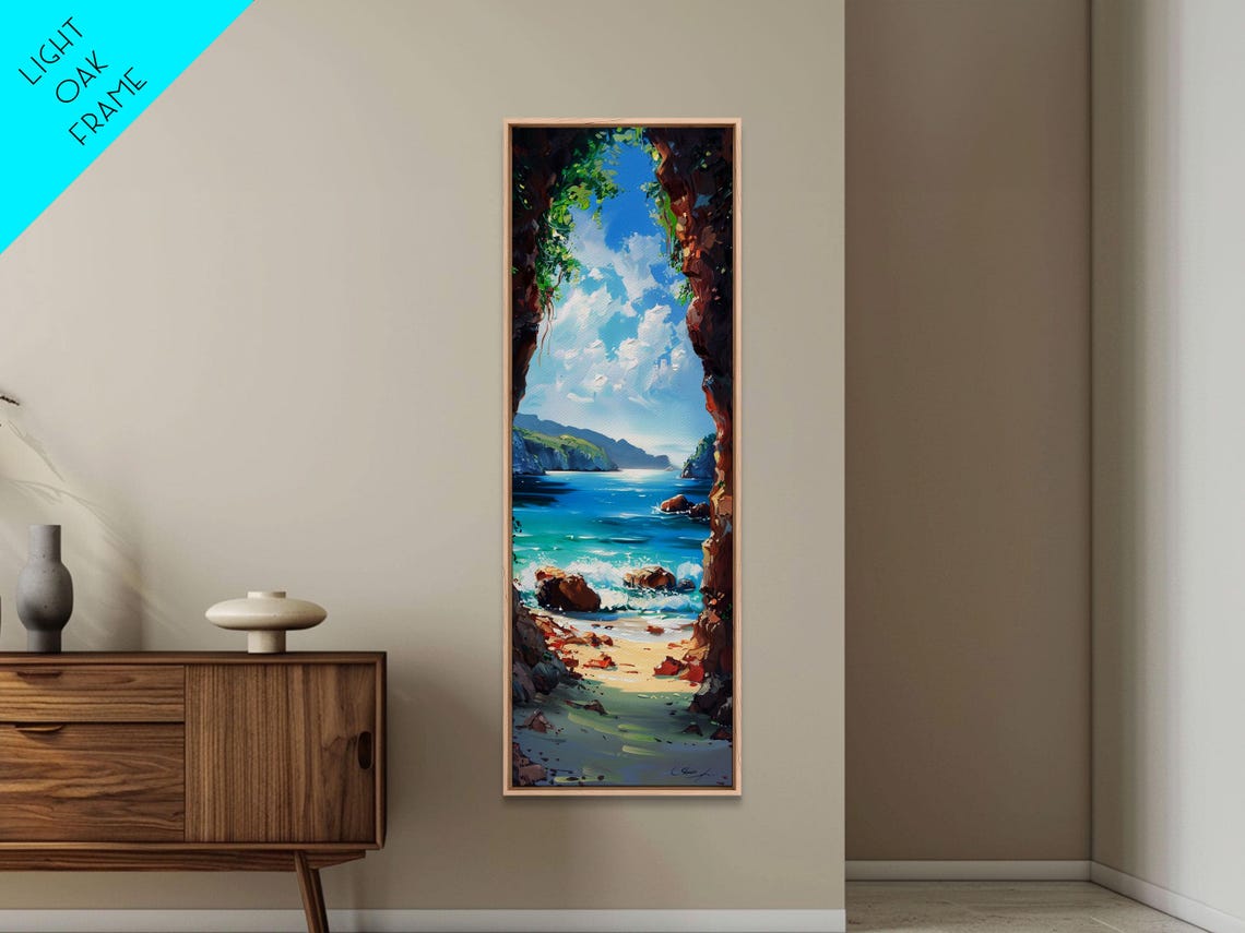 Oversized Vertical Beach Coast Wall Printed Framed Coastal Art Tropical Wall Art Print Contemporary Art For Office Gift For Her - Image 2