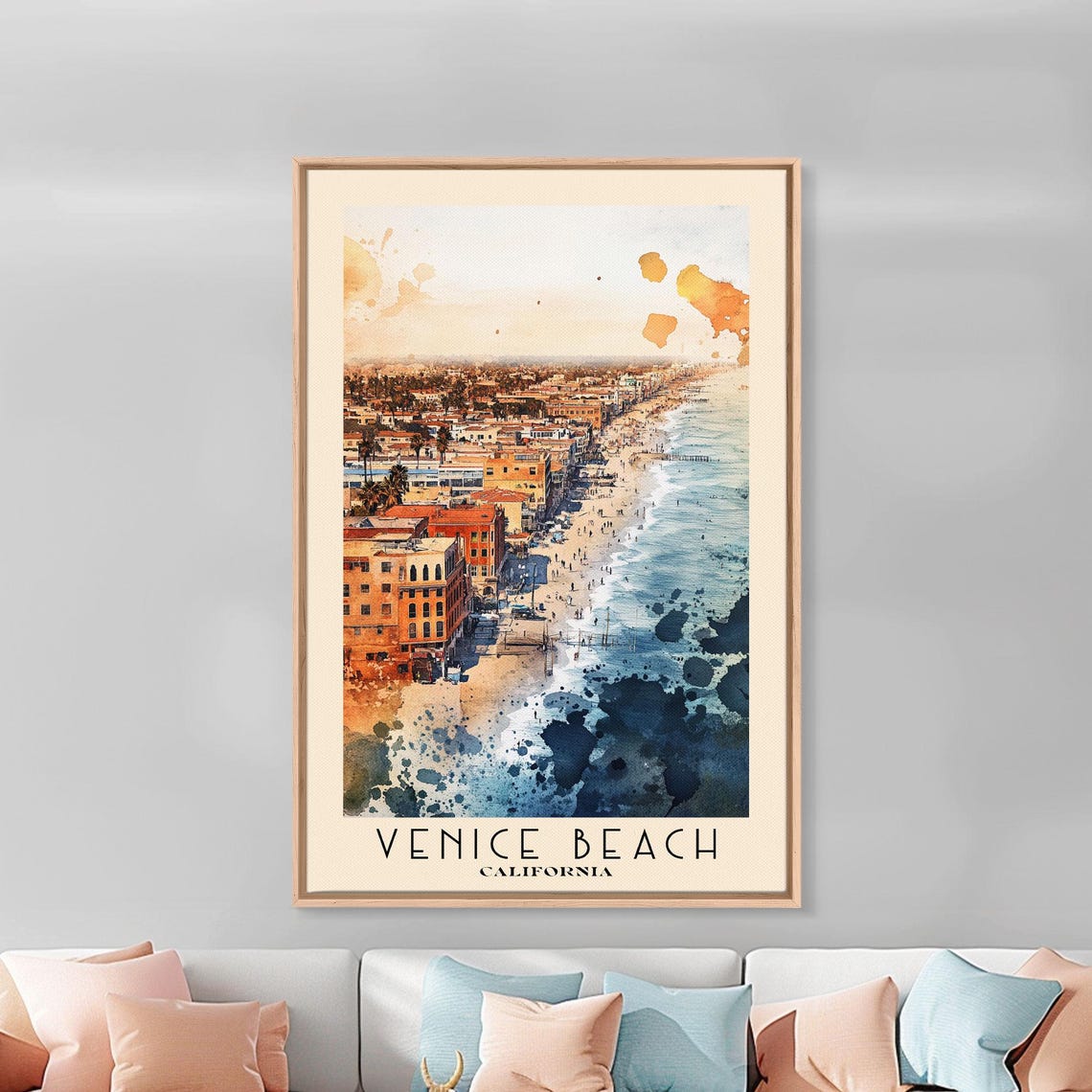 Venice Beach California Aerial Ocean Shoreline Boardwalk View Poster - Image 2