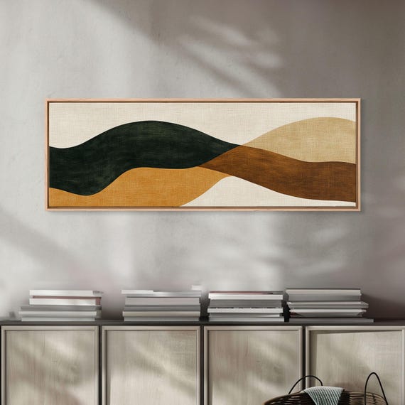 Earth Tones Abstract Painting Print Eclectic Boho Style Wall Art Oversized Panoramic Print Above Sofa Abstract Painting
