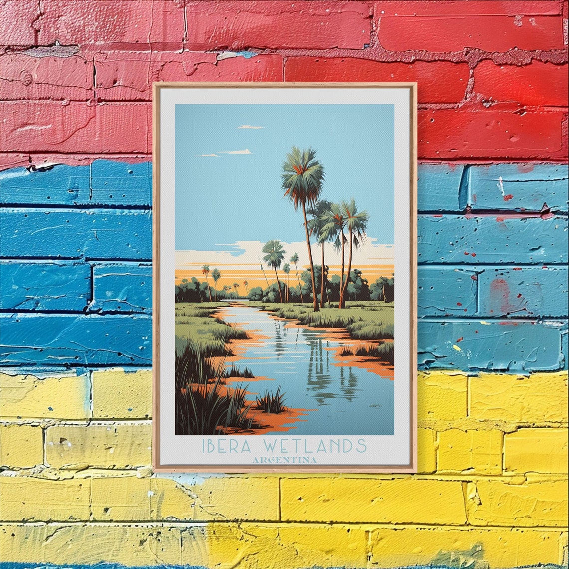 Ibera Wetlands Argentina Marsh Channel Palm Trees Sunset Travel Poster - Image 4
