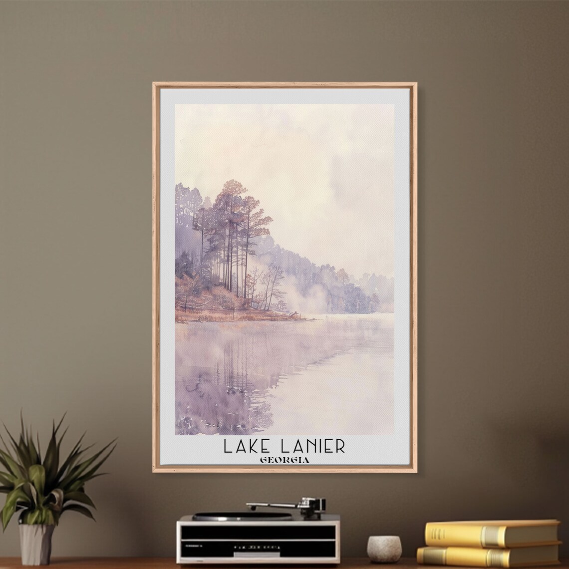 Serene Lake Lanier Georgia Misty Morning Watercolor Travel Poster - Image 4