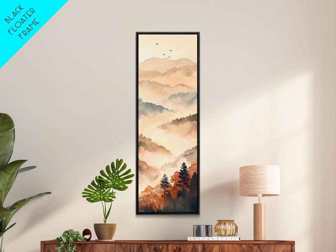 Layers Of Misty Mountains Warm Golden Hues Vertical Art Print - Image 3
