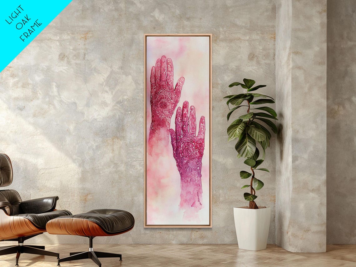 Intricate Henna Hands Painting Framed Print Featuring Unique Pink Wall Art With Subtle Geometric Design Therapy Art Theme - Image 5