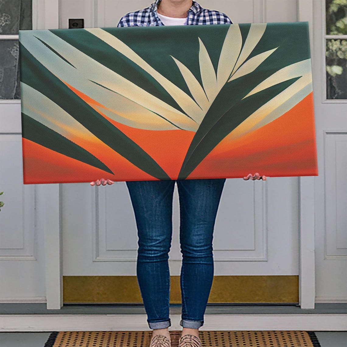 Vintage Style Art Deco Palm Leaf Framed Print Framed Art Wall Decor Palm Tree Tropical Art Mindcentury Art Deco Style - Image 4