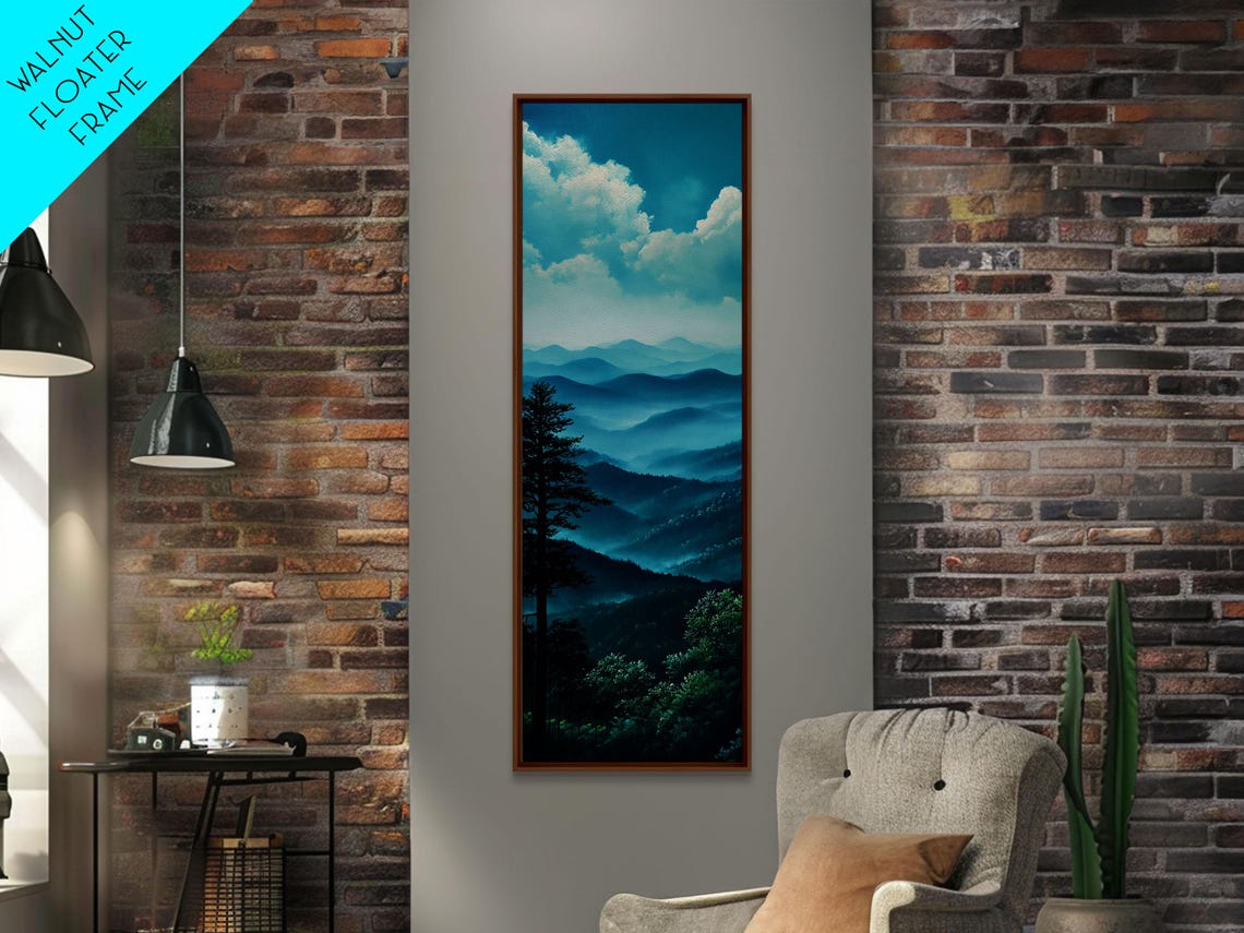 Blue Misty Mountain Layers Panoramic Vertical Landscape Art Poster - Image 5