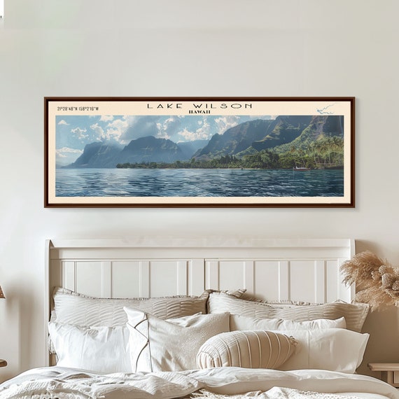 Lake Wilson Hawaii Framed Print Lake House Decor Panoramic Wall Art Travel Poster Beautiful Landscape Painting Modern Art