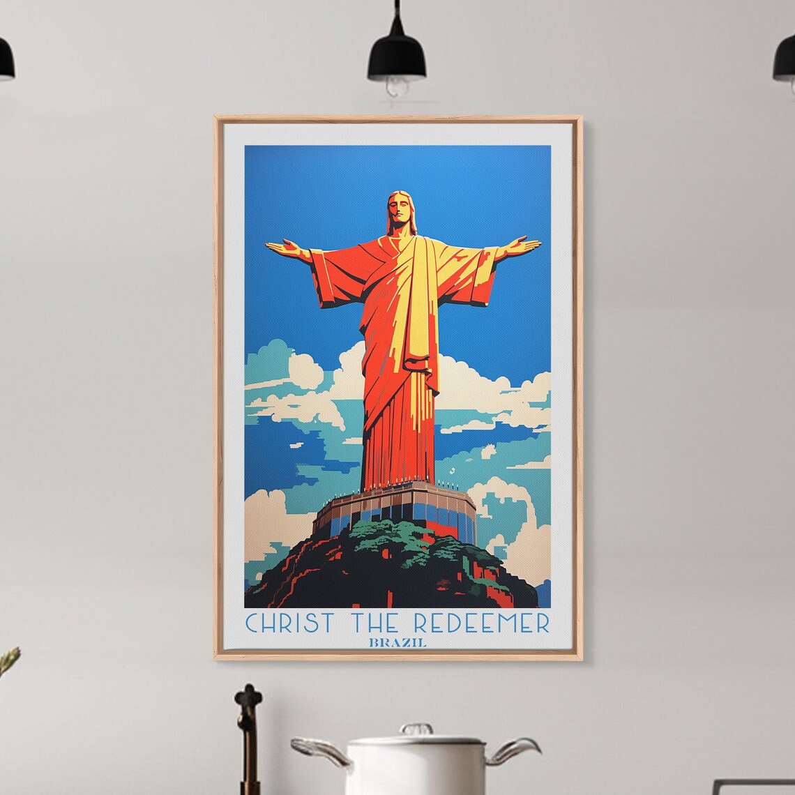 Christ the Redeemer Brazil Rio Statue Blue Sky Cloud Backdrop Travel Poster - Image 3
