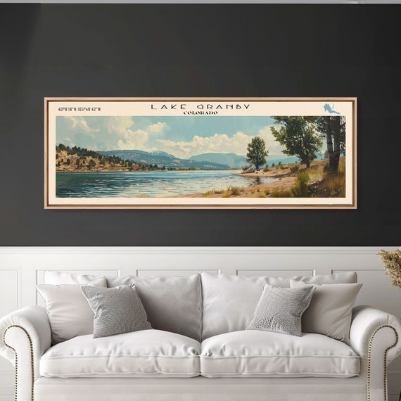 Lake Granby Colorado Framed Print Lake House Decor Panoramic Wall Art Travel Poster Stunning Lake Painting Home Art
