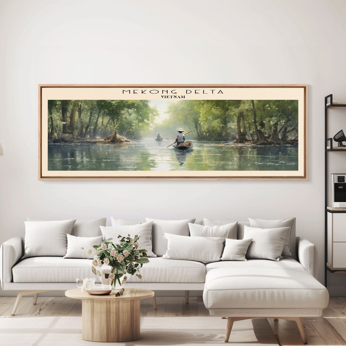 Mekong Delta Vietnam River Boatman Lush Banks Panoramic Poster