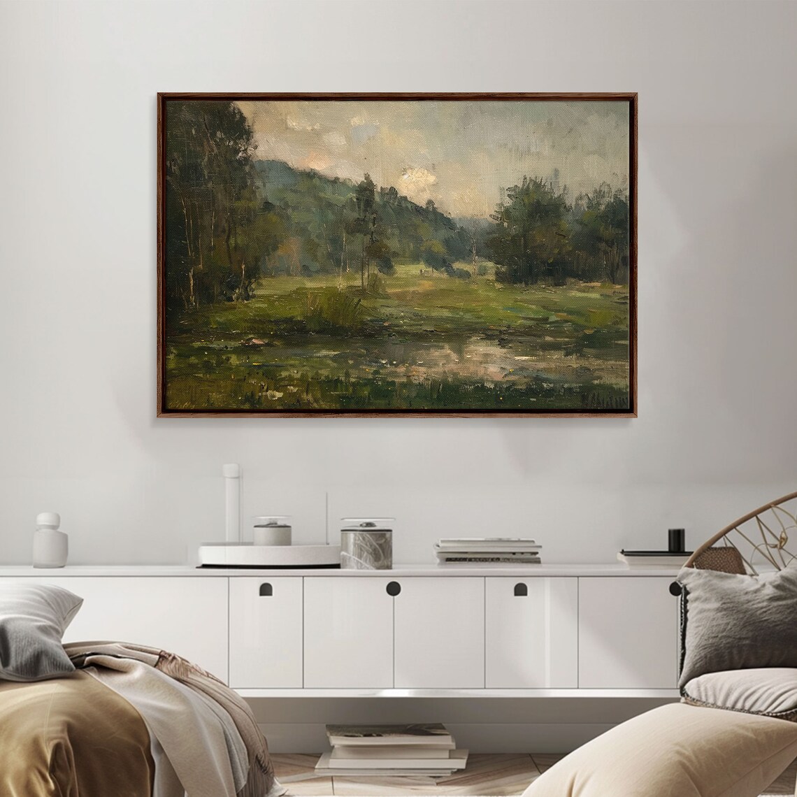 Moody Woodland Pond Reflections Vintage Dark Landscape Poster - Image 4