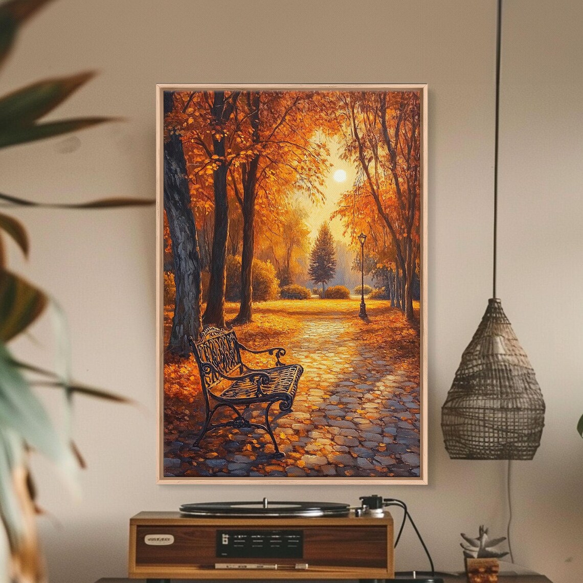Autumn Park Bench Scene, Rustic Fall Wall Art Print - Image 3