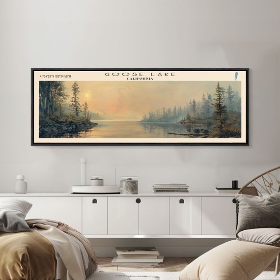 Goose Lake Framed Print Lake House Art Panoramic Travel Poster Wall Art Vibrant Lake Painting Home Decor