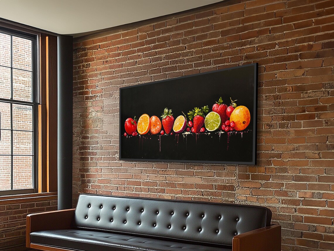 Funky Fruit Painting Print Framed Art Fruit Painting Rustic Large Farmhouse Kitchen Wall Art Vintage Fruit Wall Art For Kitchen - Image 4