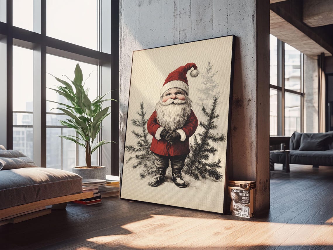 Vintage Santa Claus Sketch Illustration Christmas Art Print Wall Decor - Image 2