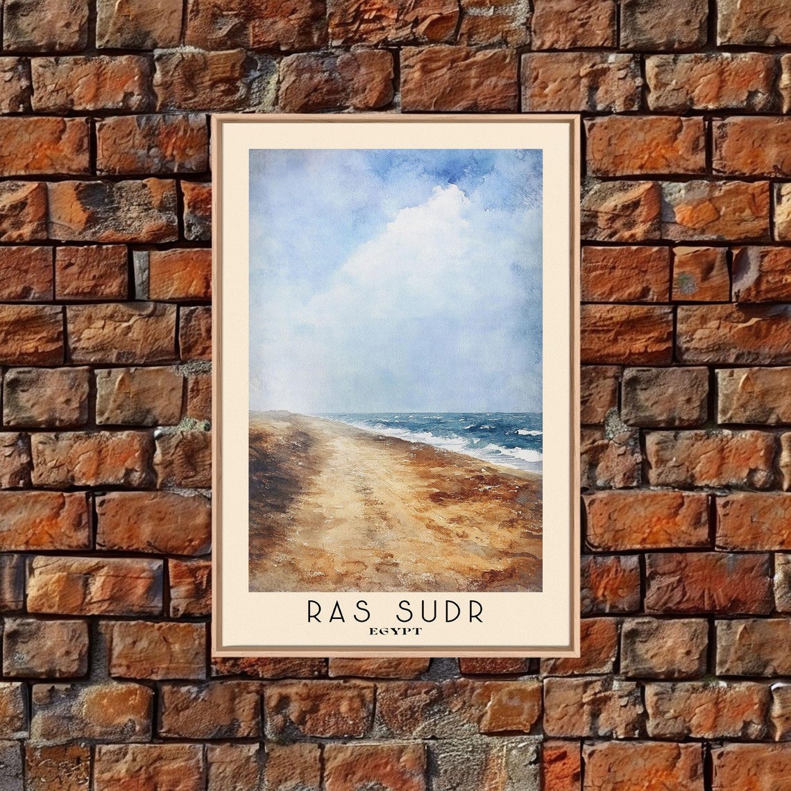 Ras Sudr Egypt Sandy Beach Foamy Surf Pale Sky Watercolor Poster - Image 5