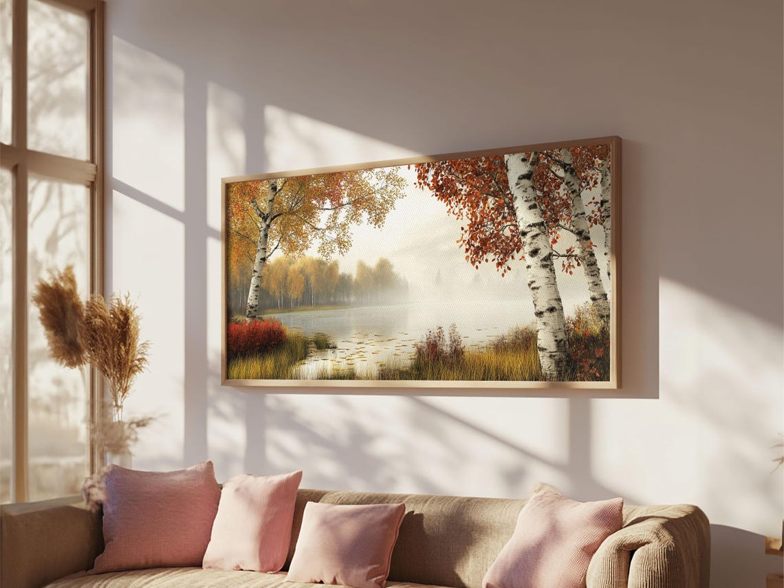Golden Autumn Birch Trees Misty Lake Fall Foliage Landscape Poster - Image 3