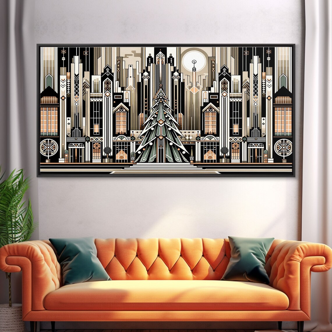 Art Deco Christmas Village, Retro Xmas Art Print - Image 5