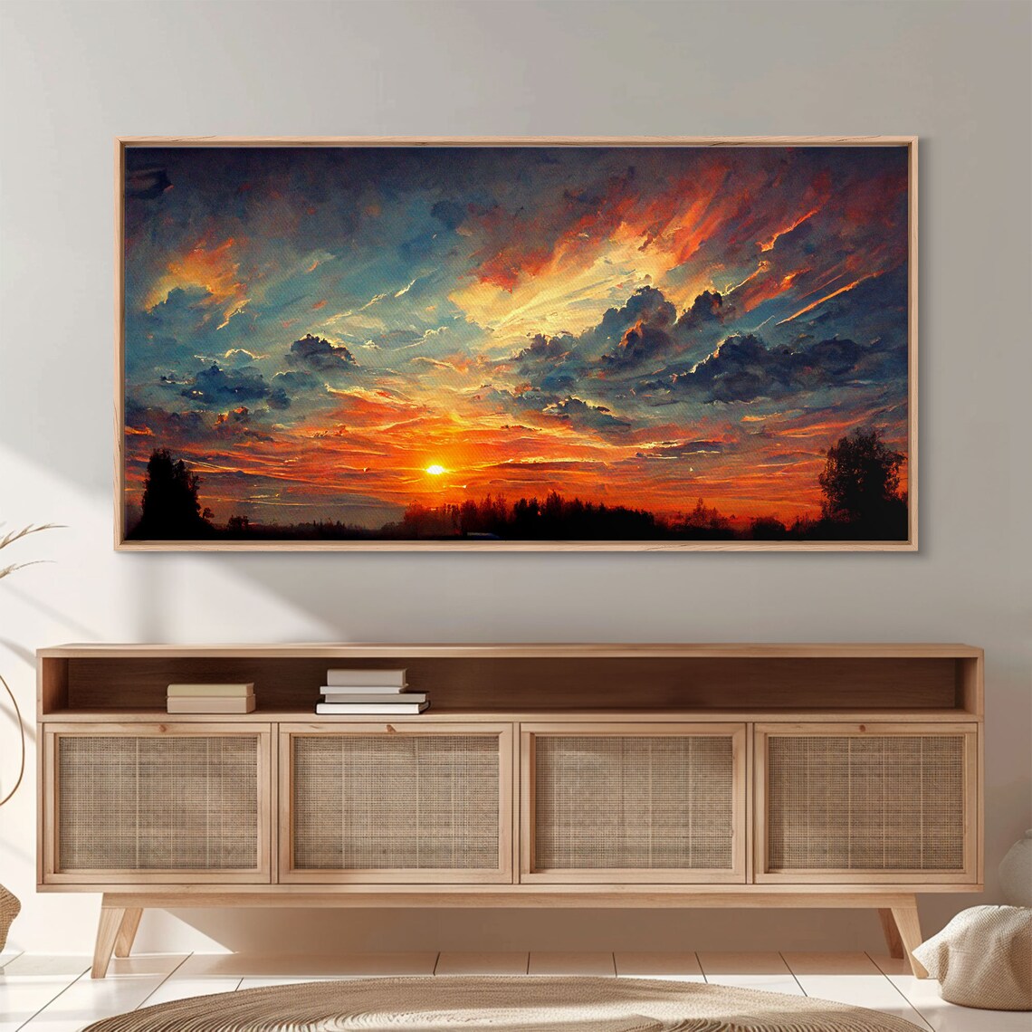 Mountain Sunset Oil Painting, Nature Landscape Art Print