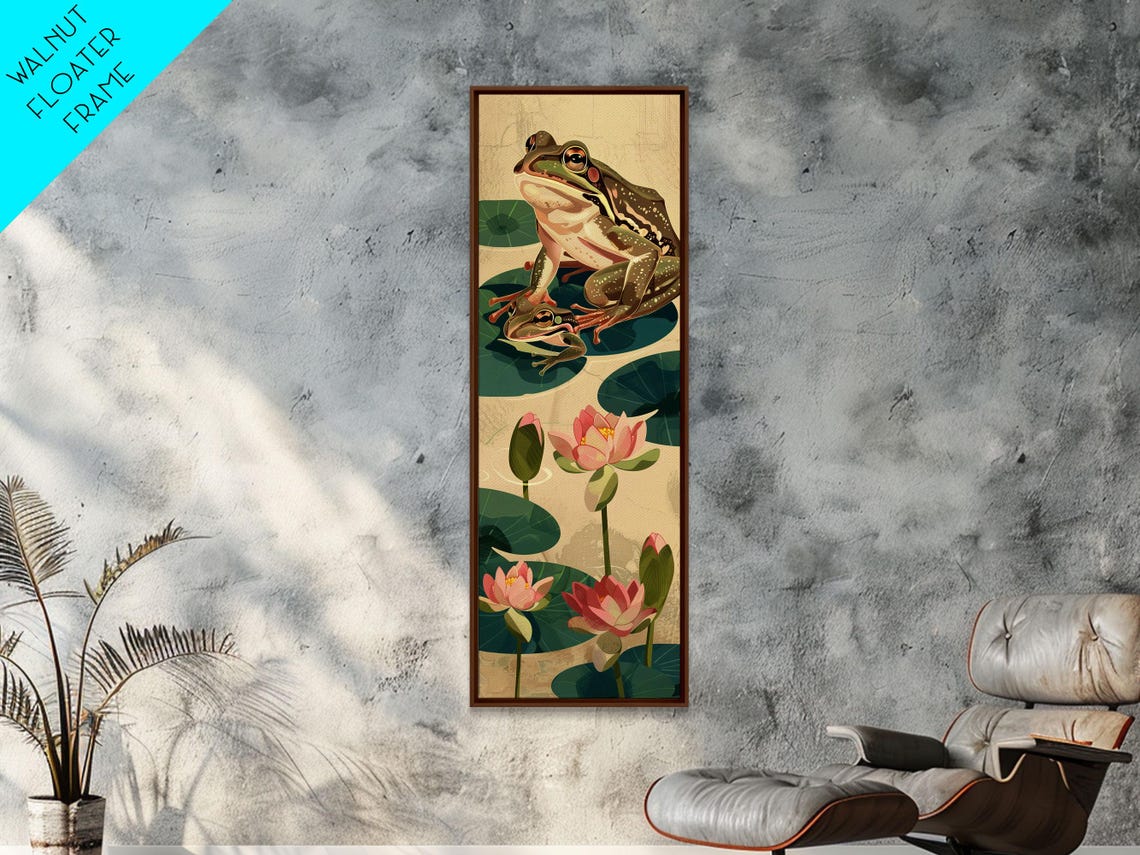 Green Frog Lily Pads Pink Lotus Flowers Pond Ukiyo E Art Poster - Image 6