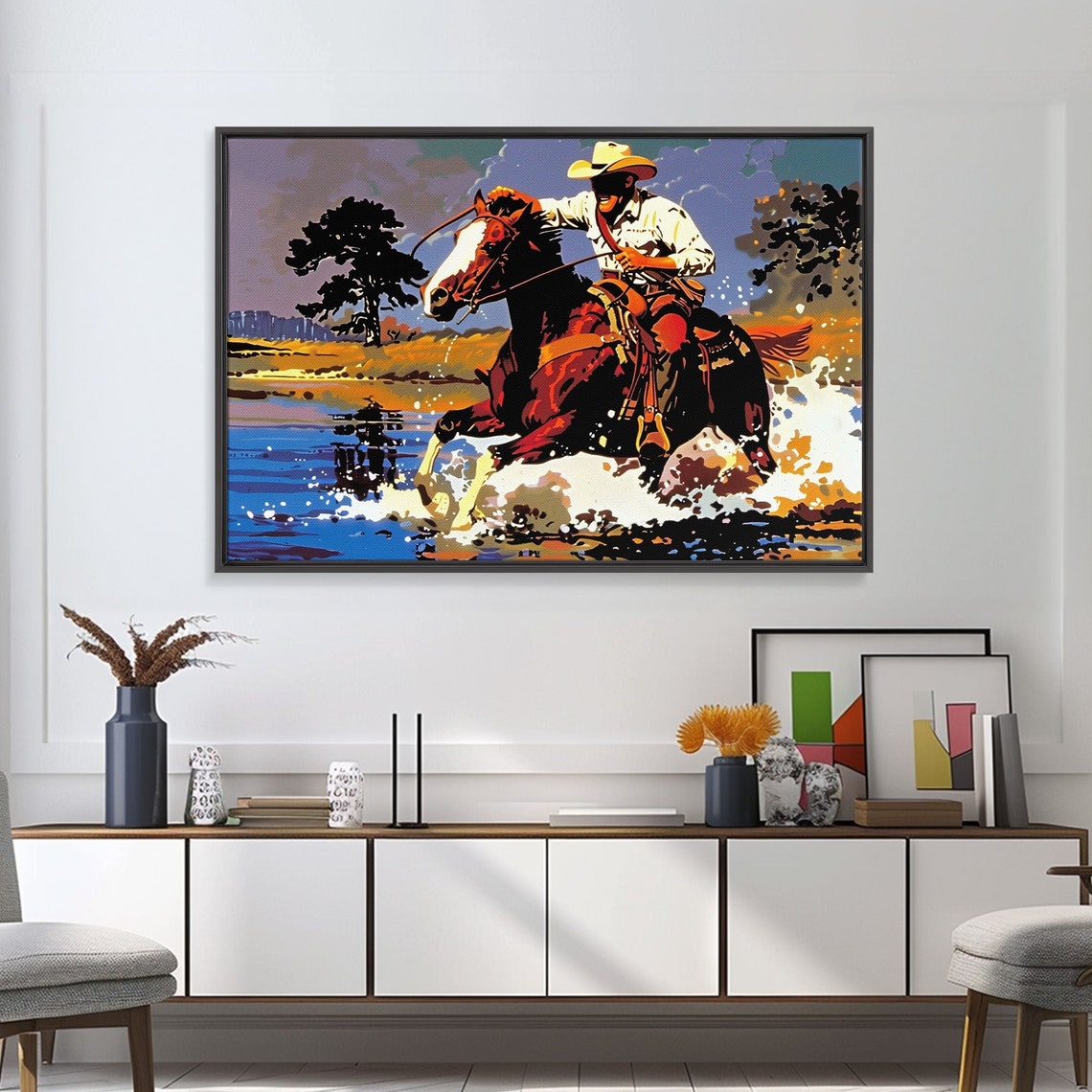 Cowboy Riding Horse Through River Splash Pop Art Western Wall Poster - Image 5