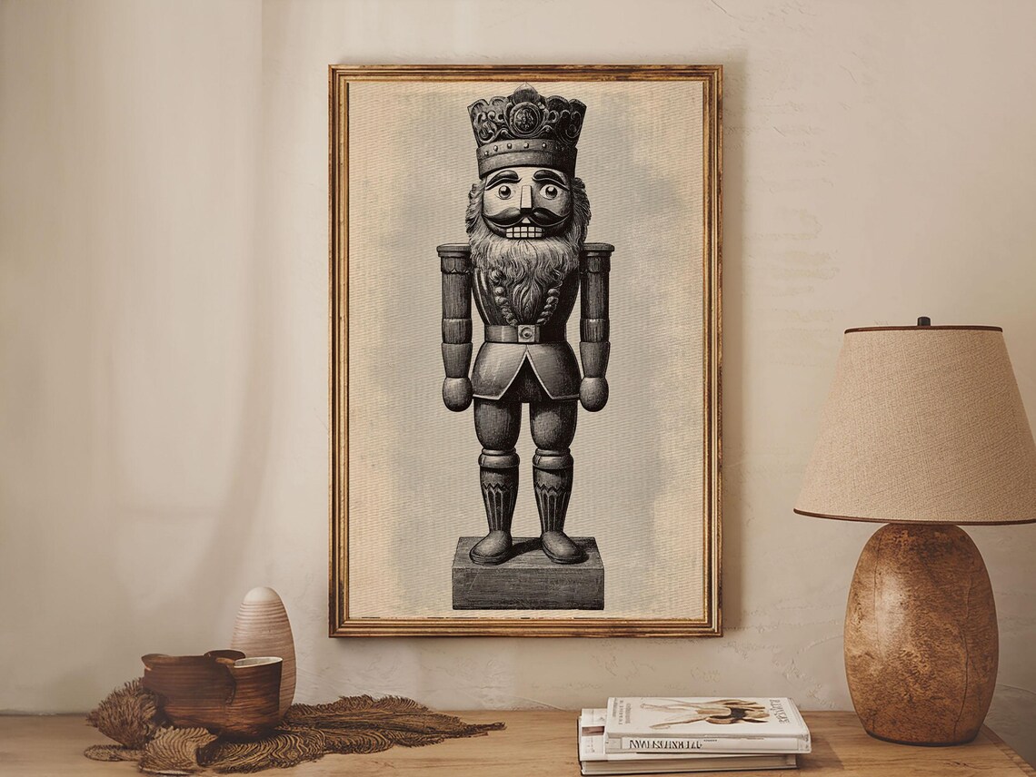 Vintage Nutcracker Print, Minimalist Christmas Art