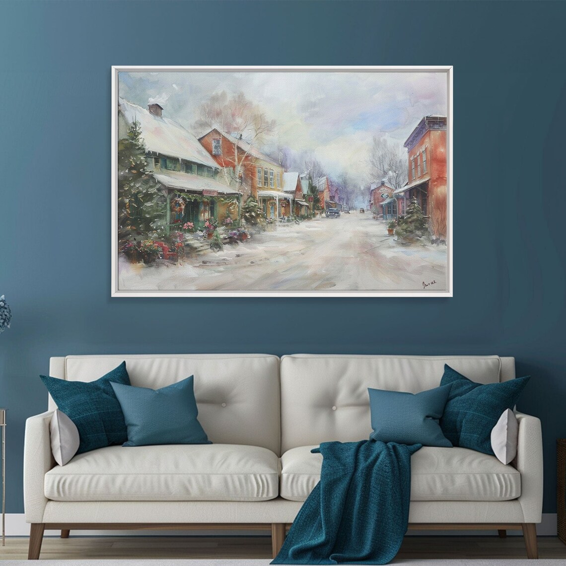 Small Town Christmas Main Street Snowy Shops Holiday Painting Wall Art - Image 2