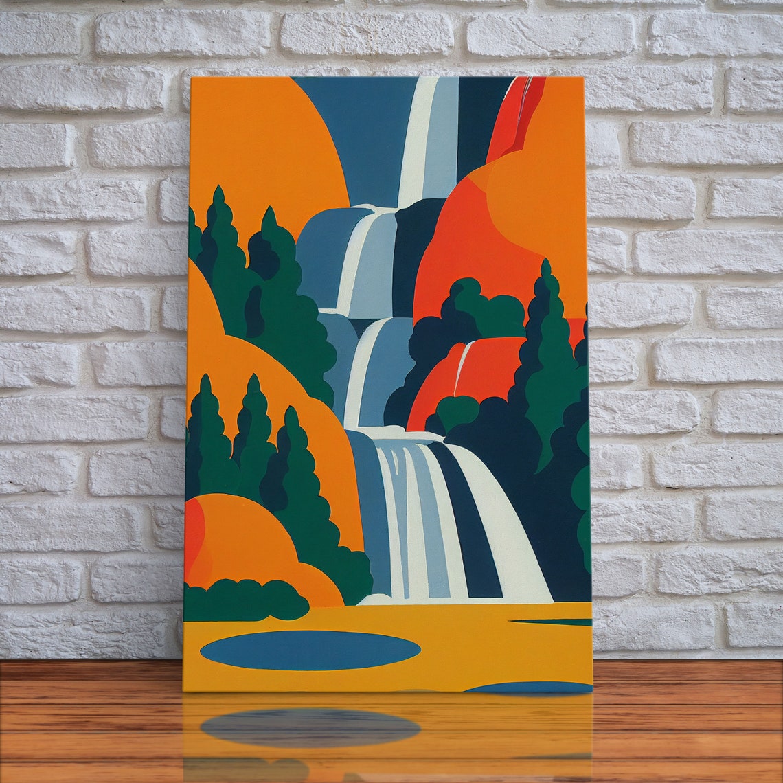 Bold Geometric Waterfall In Orange Teal Abstract Style Modern Print - Image 5