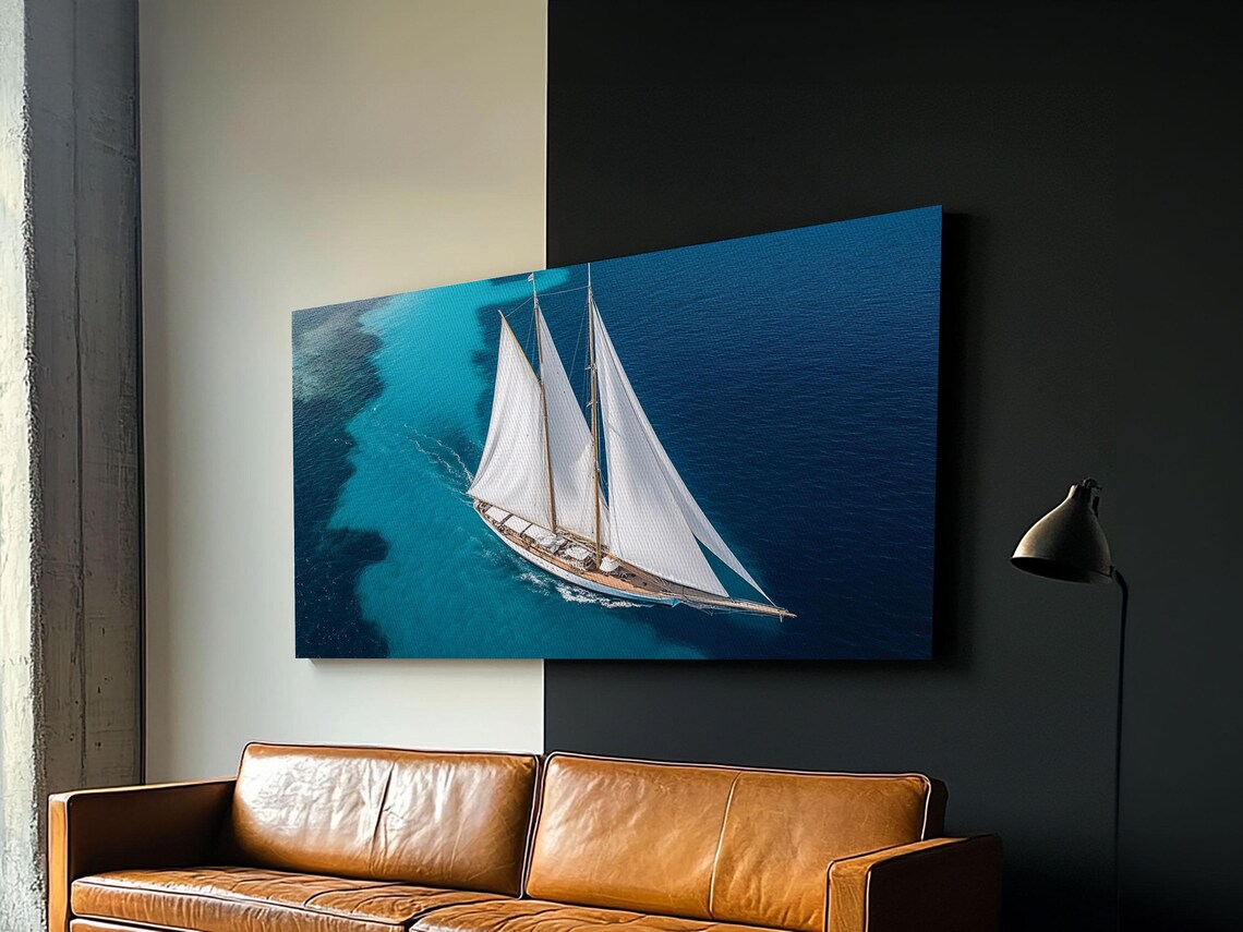 Tall Ship White Sails Turquoise Ocean Aerial Yacht Nautical Travel Poster - Image 4