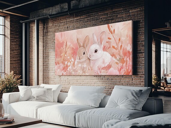 Pastel Bunny Pair Sweet Watercolor Baby Animal Nursery Wall Poster