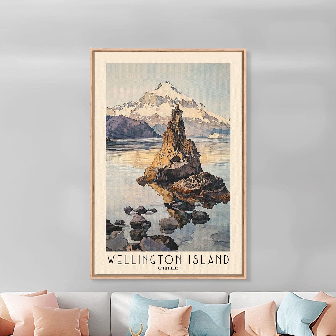 Wellington Island Chile Watercolor Beach Print Vacation Gift Chile Wall Art Framed Print Framed Beach Painting - Image 2